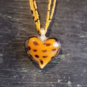 Heart Pendant Necklace with Beaded Chain